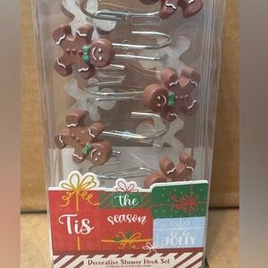 Christmas Cookies Gingerbread Man Decorative Shower Curtain Rings Hooks NEW